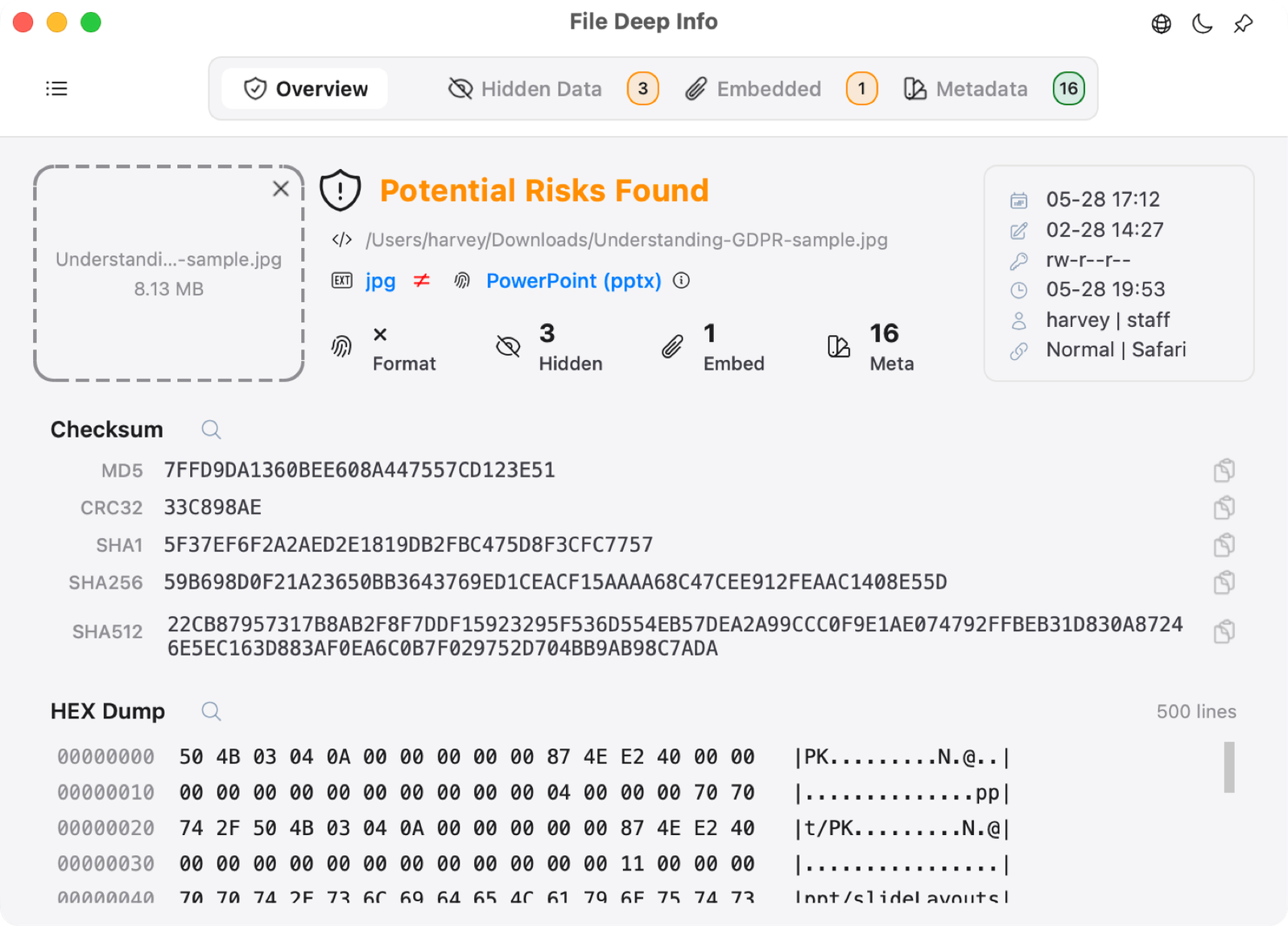 Vue d’ensemble et résultats d’inspection de File Deep Info